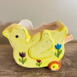 Vintage 80s Ceramic Duck Wheelbarrow Planter Decor Nursery 5” x 3”